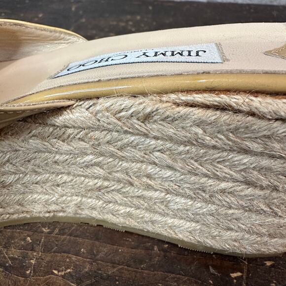 Jimmy Choo Beige Patent Leather Wedge Sandals US Size W10 - Picture 8 of 15